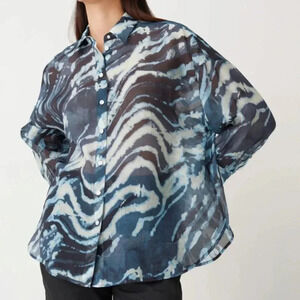 NWT & other stories Printed Voluminous Blouse Blue Button Up Shirt Size Large